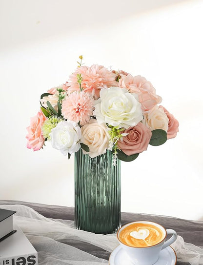 Pink and White Artificial Flowers Fake Silk Flowers for DIY Wedding Bouquets Cake Decoration Mixed Roses Combo Blush Flower Centerpieces Arrangements for Party Table Chair Decor (Pink)