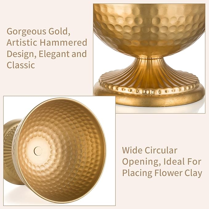 Sziqiqi Gold Urn Vase for Flowers - Wedding Table Decoration Centrepieces Set of 10 Vintage Metal Vases for Artificial Flowers Small Hammered Vase for Birthday Party Christmas Anniversary