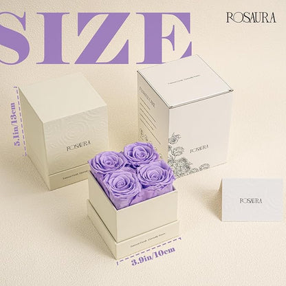 Rosaura 4-Piece Eternal Preserved Roses & Flowers Gift Box - Forever Lasting Real Roses, Preserved Flowers for Valentine's Day (Light Purple)