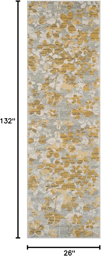 SAFAVIEH Evoke Collection 2'2" x 11' Grey / Gold EVK236P Floral Non-Shedding Living Room Bedroom Runner Rug