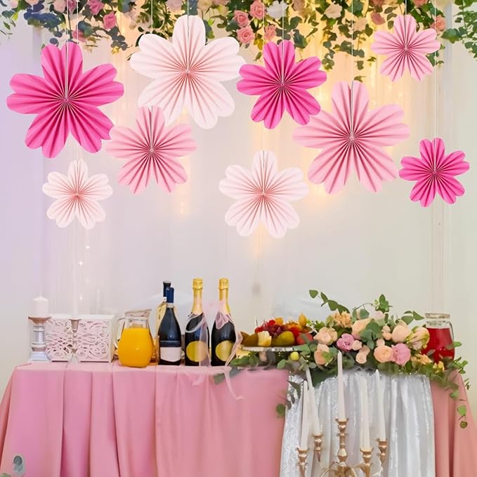Paper Fans Party Decorations Paper Flowers Decorations for Wall Classroom Floral Backdrop Baby Shower Birthday Party Flower Wall Decor Pack of 9 Pink