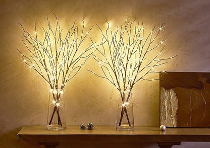 LITBLOOM Lighted Brown Willow Branches 30IN 150 LED Plug in with Timer and Dimmer Tree Branch Lights with Warm White Lights for Holiday Christmas Home Decoration