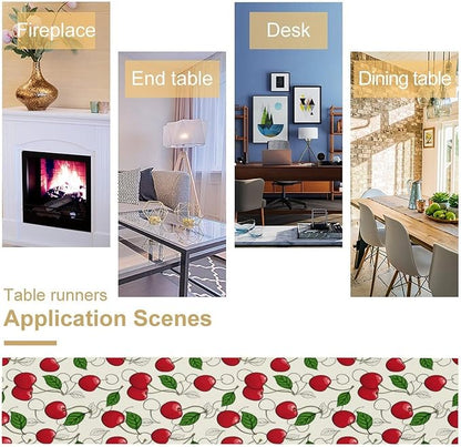 Red Cherry Table Runner,Spring Summer Fruit Tropical Birthday Party Decorations Dining Room Home Kitchen Table Decor 13 x 90In