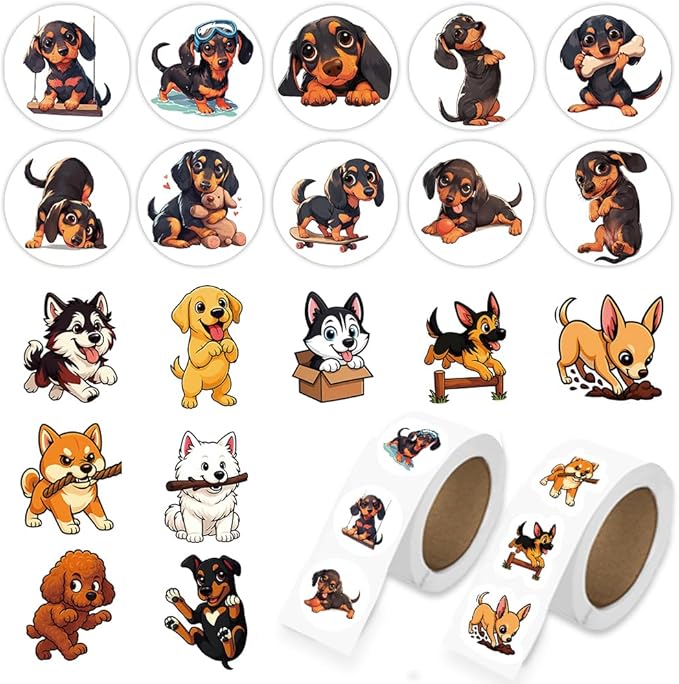 1000 Pcs Dogs Stickers Bulk 2 Roll 1 Inch,Funny Cartoon Puppy Pet Stickers for Kids Classroom Boys Girls School Students.Cute Animal Sticker Pack Gift for Party Favors Book Water Bottles Laptop