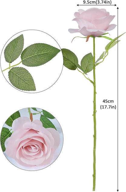 50pcs Roses Artificial Flowers Real Touch Fake Flowers with Long Stems Silk Flowers for Wedding Bouquet Centerpices Decorations Party Bridal Baby Shower Home Decor (Dusty Pink)