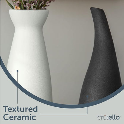 Crutello Ceramic Vase Set, Black and White Vase, Black Vases Home Decor, White and Black Ceramic Vase, Midcentury Modern Decor for Home, Mantles, Bud Flowers, Bookshelves, Tables, Entryways