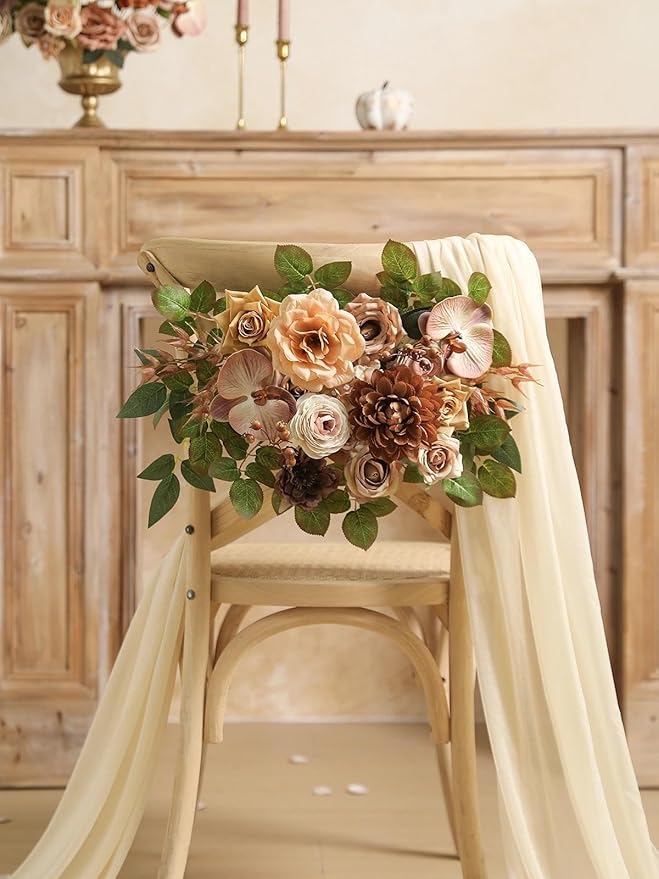 Coffee Artificial Flowers Combo Brown Silk Flowers Fake Roses Dahlia with Stems for DIY Wedding Bridal Bouquets,Table Centerpieces,Cake Floral Arrangement,Baby Shower,Birthday Home Decor