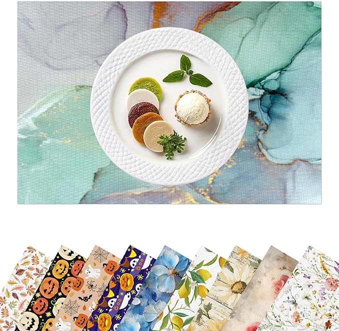 Placemats Set of 4-12x18in Waterproof Oilproof Heat Resistant Marble Pattern Table Mats, Easy Clean Wipeable Non-Slip for Kitchen Dining Outdoor Party Picnic Table Decoration