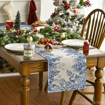 Artoid Mode Monochrome Sketch Holly Pine Cone Christmas Table Runner, Seasonal Winter Kitchen Dining Table Decoration for Home Party Decor 13x72 Inch