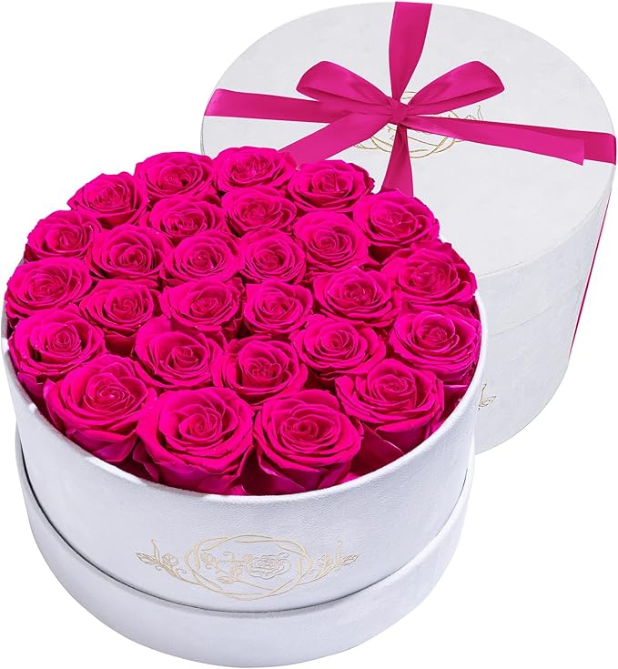 27 Flowers in a Luxury Suede Box, Birthday Gifts for Women, Preserved Flowers, Mothers Day Roses Gift for Mom, Hot Pink