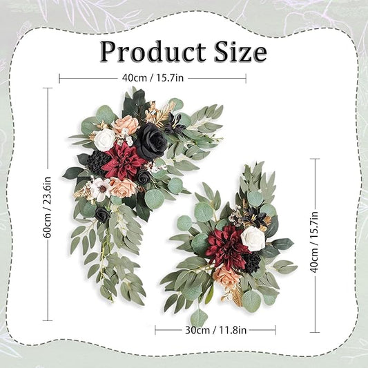 Burgundy Faux Flower Swag Set of 2, Artificial Flowers Swags for Wedding Arch, Wedding Welcome Signs, Welcome Reception Ceremony Signs Decorations