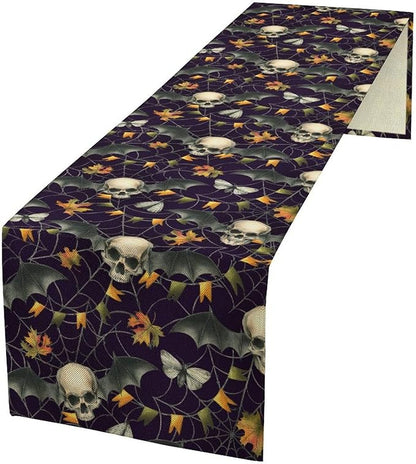 Gothic Table Runner,Vintage Moth Skull Bat Print Table Runner for Home Kitchen Table Dining Garden Farmhouse Wedding Party Decor 13x90 Inch