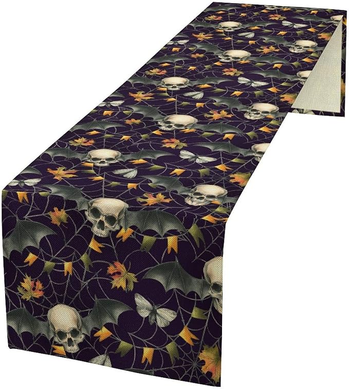 Gothic Table Runner,Vintage Moth Skull Bat Print Table Runner for Home Kitchen Table Dining Garden Farmhouse Wedding Party Decor 13x70 Inch