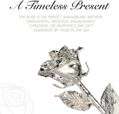 Forever Rose Enchanted Preserved with Real Silver Rose Lasts Forever | Includes Wood Base & Glass Dome | Silver Dipped Rose Assembled by Hand in The USA | Romantic Gifts for Women