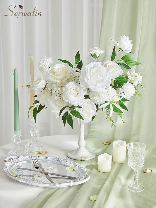 Serwalin White Flowers Artificial, Fake Roses Flowers for Wedding Cake Decoration, Silk Flowers for Wedding Bouquets Baby Shower Centerpieces Floral Arrangements Party Decor
