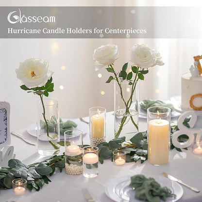 Glasseam Clear Cylinder Vases for Centerpieces, Glass Cylinder Vase Set of 6, Hurricane Vase for Flowers, Glass Cylinder Candle Holder for Pillar Candles, Floating Candle Vases for Wedding Decorations