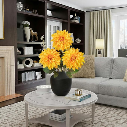 3Pcs Yellow Artificial Dahlia Flowers Fall Fake Flower Silk Flowers with Long Stem 27.5" Floral Arrangements Bouquets Autumn Faux Dahlias Flowers for DIY Wedding Party Centerpieces Home Decor