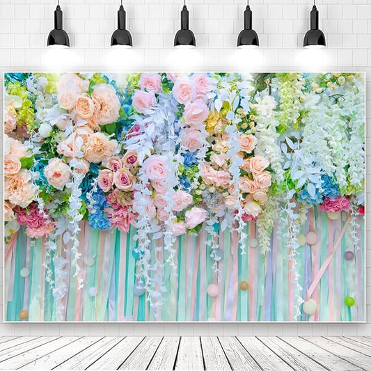 6x4ft Green Leaf Floral Wall Backdrop Flower Photo Background for Birthday Wedding Reception Miss to Mrs Bridal Shower Live Video Decorations