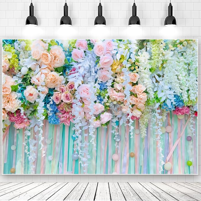7x5ft Green Leaf Floral Wall Backdrop Flower Photo Background for Birthday Wedding Reception Miss to Mrs Bridal Shower Live Video Decorations