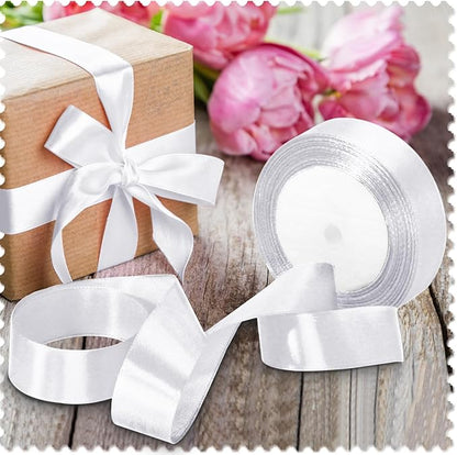 Luomorgo 1 Inch White Satin Ribbon, 25 Yards Solid Color Ribbon, Fabric Ribbon for Gift Wrapping, Flower Bouquet, DIY Craft, Sewing, Wedding, Birthday Party Decorations