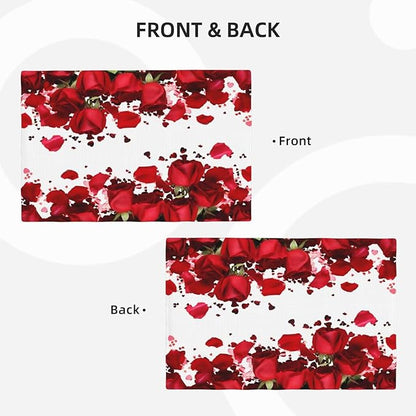 Rose Linen Table Placemats Set of 6 Romantic Red Flowers Place Mats for Home Party Kitchen Indoor Holiday Rustic Washable Heat Resistant Table Mats 12 x 18 Inch