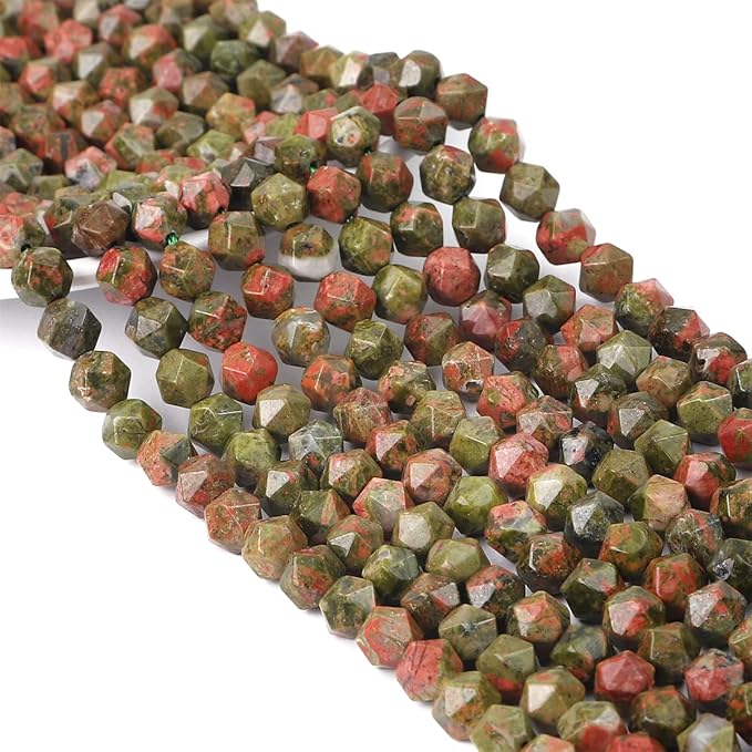 Faceted Natural Unakite Stone Round Beads 8mm 36cm/Strand for Jewelry Making