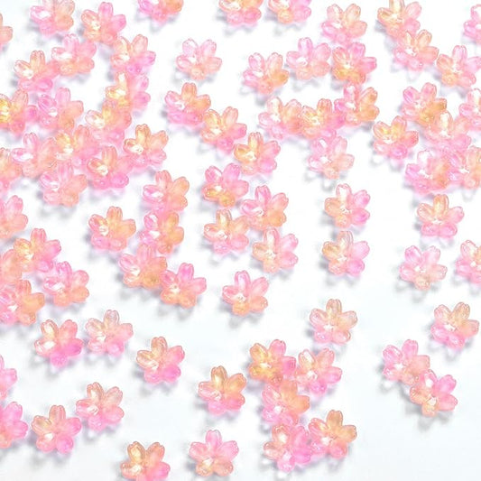 100pcs Glass Flower Beads, Gradient Pink Cherry Blossom Floral Beads for Jewelry Making Bracelets Earrings Necklace Pendant DIY Craft Beading Projects with Hole
