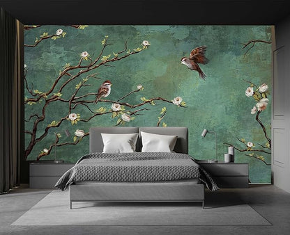 Wall Mural 3D Wallpaper - Flowers and Birds Design, 155" x 103" (Not Self-Adhesive)