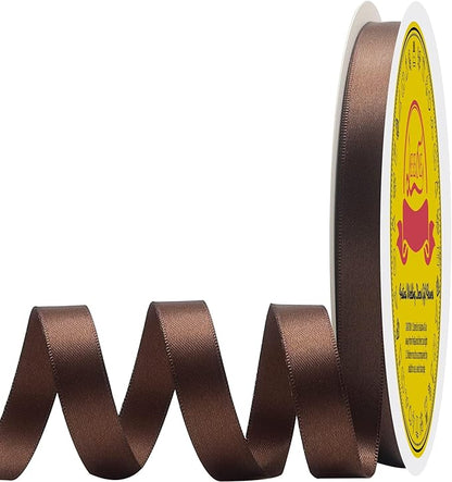Double Face Brown Satin Ribbon 3/8 inch X50 Yards Polyester Brown Ribbon for Gift Wrapping Very Suitable for Weddings Party Invitation Decorations and More