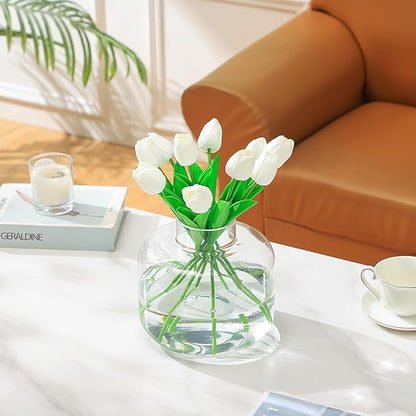 Round Glass Vase, Wide Glass Vase, Large Clear Vases for Flowers, 8 Inch Large Flower Vases for Living Room, Dining Table, Wedding, Bookshelf, Office Decor