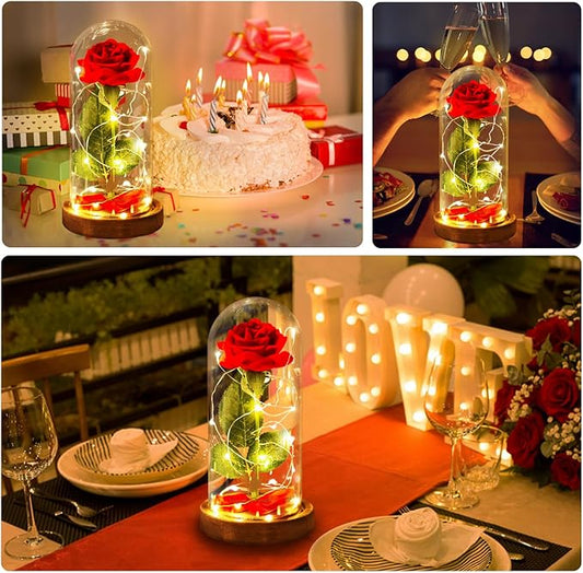Women Gifts for Christmas Beauty and The Beast Rose,Red Rose in Glass Dome with Lights,Flowers for Delivery Prime,Romantic Flower Gifts for Women Mom Wife Girlfriend on Birthday, Anniversary, Wedding