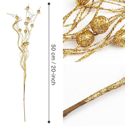 KI Store Gold Christmas Tree Picks Sprays Set of 20 Glittered Twigs Decor for Christmas Tree Decoration Wreath Garland Floral Arrangement