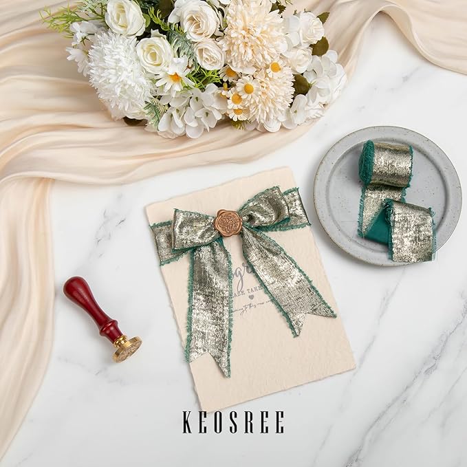 Dark Green Silk Chiffon Ribbon,Emerald Green Frayed Shimmery Silk Ribbon for Bridal Flower Bouquet Gift Wrapping Wedding Decor Invitations Decorations 1.5" x 15 Yards (5Yards X 3 Rolls)