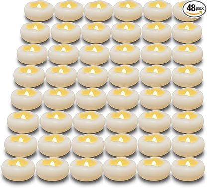 Floating Candles, 48 Packs 2.3 Inch Flameless LED Candle, 160+ Hour Battery Operated Waterproof Tealights for Wedding Centerpieces Marriage Proposals Pool Party Cylinder Vases Spa Christmas New Year