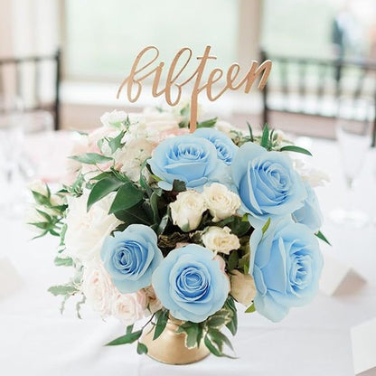 Felice Arts 12 Pack Light Blue Artificial Flowers with Stems Silk Roses Fake Flowers Bouquet for Wedding Centerpiece Table Vase Home Kitchen Party DIY Decor