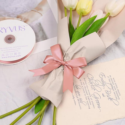 Rose Gold Satin Ribbon, Double Faced 7/8 Inch X 50 Yards Rose Gold Ribbon, Premium Satin Ribbon for Gift Wrapping, Crafts, Hair Bow Making, Sewing, Flower Bouquet, Wedding Party Decor