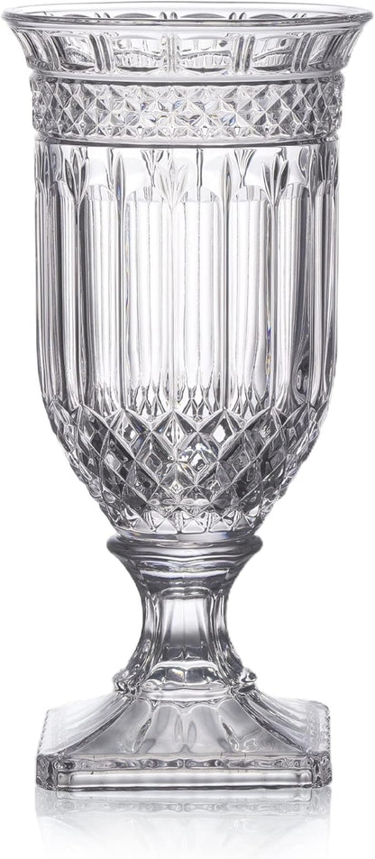 Joeyan 13" Glass Urn Vase,Tall Centerpiece with Ripple Diamond Pattern,Thickened Vase for Home, Wedding Parties