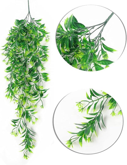 PASYOU Artificial Hanging Plant for Outdoor Decor, Fake Vine Faux Plants Plastic Ivy Leaves Foliage UV Resistant Greenery Flowers Home Garden Indoor Door Wall Wedding Party Decoration - Green 4 Pack