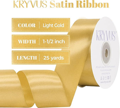 Light Gold Satin Ribbon, Double Faced 1-1/2 Inch X 25 Yards Light Gold Ribbon, Premium Satin Ribbons for Gift Wrapping, Crafts, Hair Bow Making, Sewing, Flower Bouquet, Wedding Party Decor