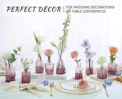 12pcs Glass Bud Vase Set, Small Purple Flower Vases for Centerpieces in Bulk, Mini Vintage Vase for Wedding, Home,Table Decoration
