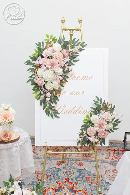 Pack of 2 Wedding Arch Decorations Artificial Hanging Flowers Floral Swag for Wedding Welcome Sign Backdrop Balloon Arch Home Party Bridal Ceremony Reusable (Light Pink)