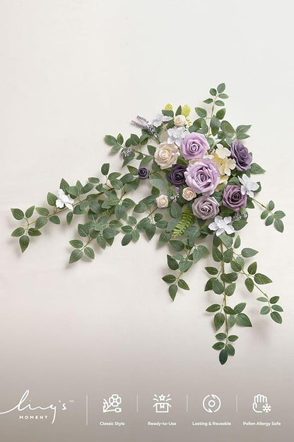 Ling's moment Wedding Artificial Welcome Sign Flowers Swag Arch Floral Garland Decorations Lilac Gold for Ceremony Reception Entrance Entryway Party Banquets Easel Wall Home Outdoor(NOT Include Sign)