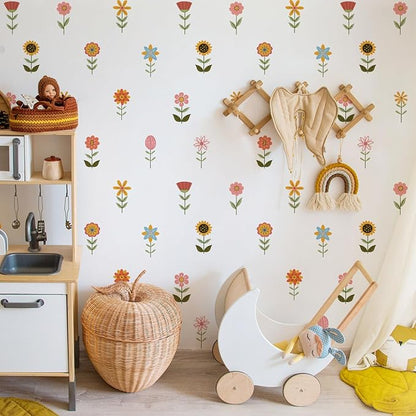 YouRfocus Boho Flower Wall Decals for Nursery & Kids Room – Set of 36 Floral Wall Stickers, Removable Peel and Stick Boho Home Decor, Pastel Wall Art (6 Sheets)