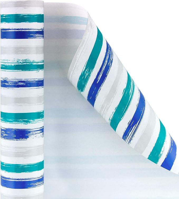 WRAPAHOLIC 30 Inch Blue Wrapping Paper Roll - Jumbo Blue Navy and Grey Lines Print for Birthday, Holiday, Wedding, Baby Shower Wrap - 30 inch x 33 feet