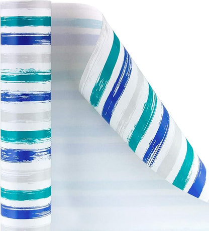 WRAPAHOLIC 30 Inch Blue Wrapping Paper Roll - Jumbo Blue Navy and Grey Lines Print for Birthday, Holiday, Wedding, Baby Shower Wrap - 30 inch x 33 feet