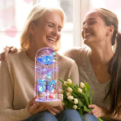 Christmas Rose Gifts for Women Mom Birthday Gifts, Galaxy Glass Rose Forever Preserved Flowers for Delivery Prime Light Up Rose in Glass Dome with Butterfly Xmas Gifts for Grandma Her Wife Daughter