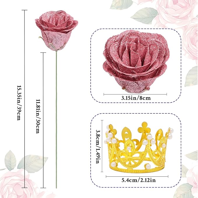 Waipfaru Glitter Roses Bouquet, DIY Fake Flowers Bouquet, Birthday Gifts for Women Mom, 24 Pcs Rose Gold Rose for Wife Girlfriend Valentines, Mothers Day, Anniversary, Graduation