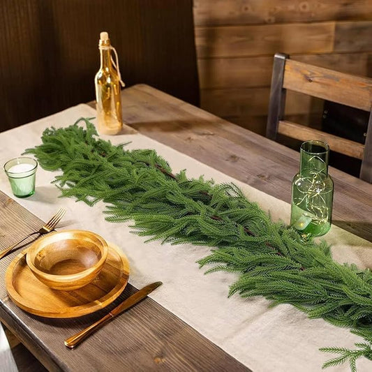 6FT Christmas Artificial Norfolk Pine Garland, Real Touch Faux Greenery Garlands for Mantle,Table, Window, Stairs, Banister, Fireplace, Wall, Door, Home, Indoor Outdoor Holiday Xmas Decortions