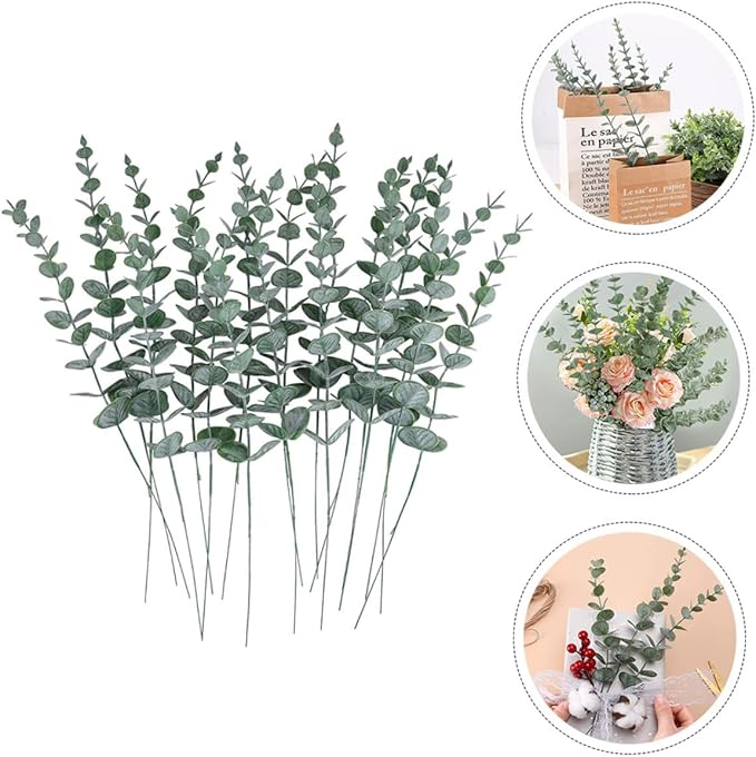 DOITOOL 24pcs Simulated Eucalyptus Leaf Bundle Fake Plant Ornament for DIY Floral Arrangement Realistic Greenery Decoration for Home Office Wedding Centerpieces