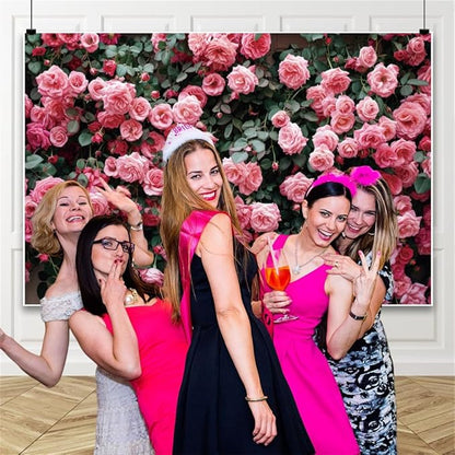 7x5ft Pink Flower Wall Backdrop Roses Floral Background Spring Tea Party Photography Banner for Wedding Birthday Bridal Shower Mother's Day Women's Day Valentine's Day Princess Portraits